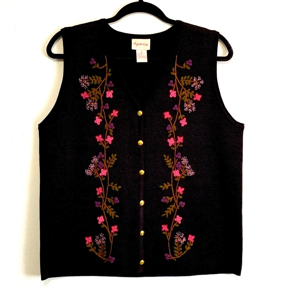 Crystal-Kobe Floral Embroidered Knit Vest